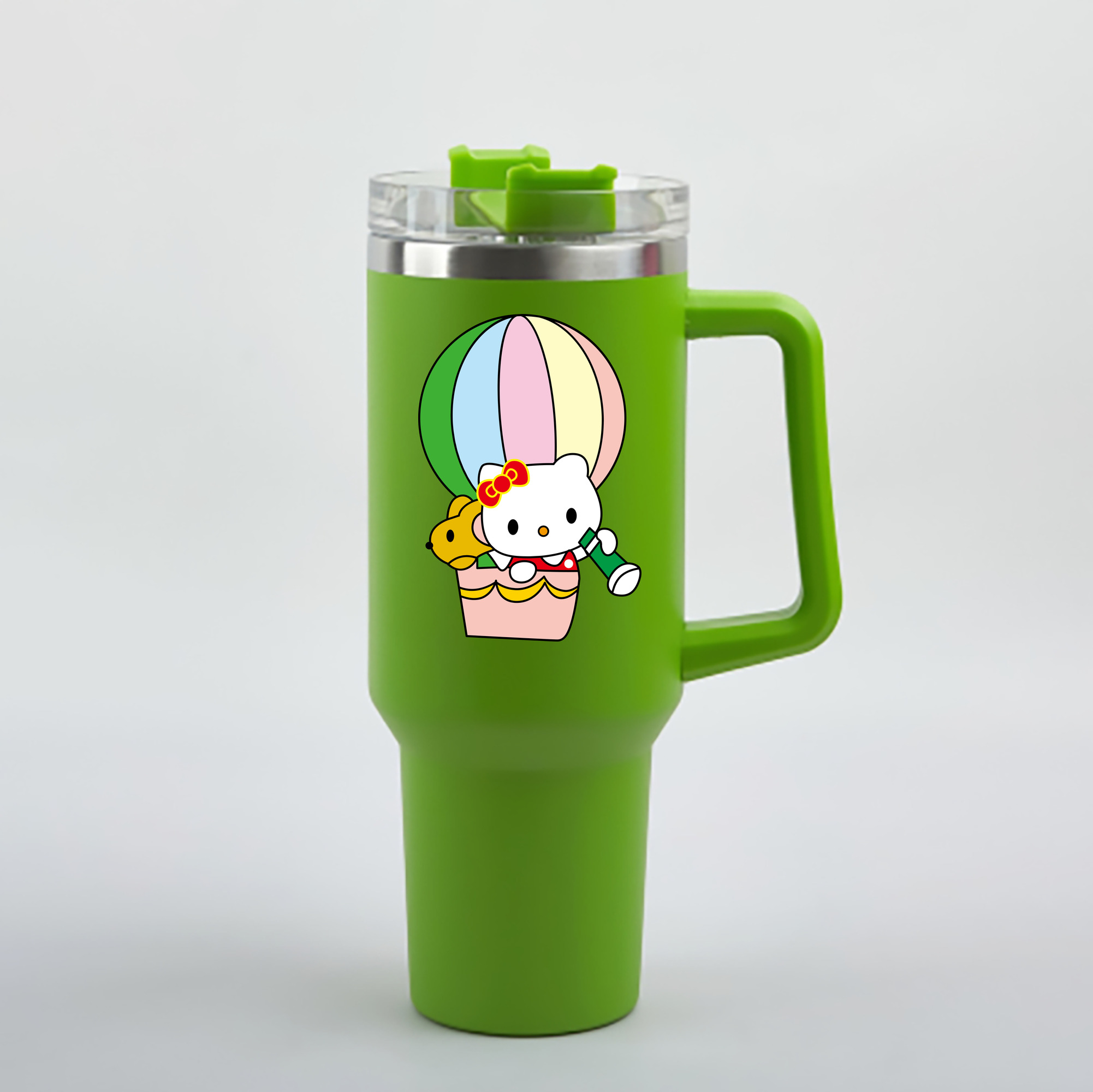 （画像用） Hello Kitty ハローキティ 1200mL車用タンブラー - クリスタルステッカー（プラスチックストロー付き）